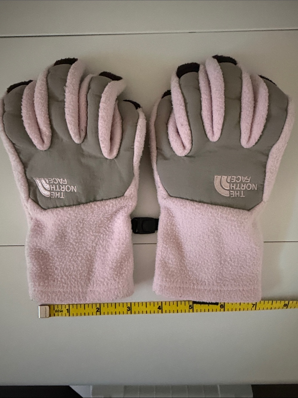 The North Face Light Pink and Gray Fleece Gloves